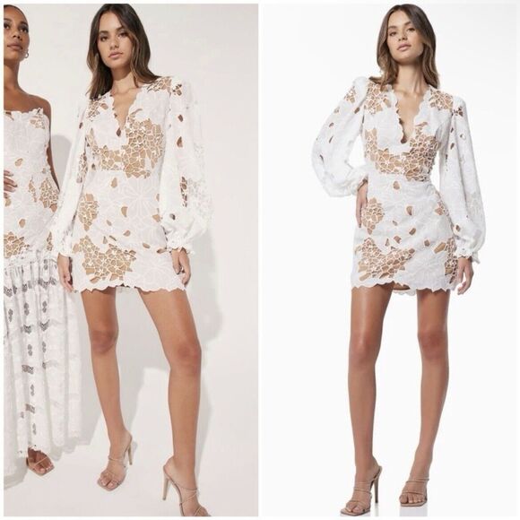 Elliatt Lotusland Embroidered Lace Mini Dress in White Size M - Picture 5 of 13